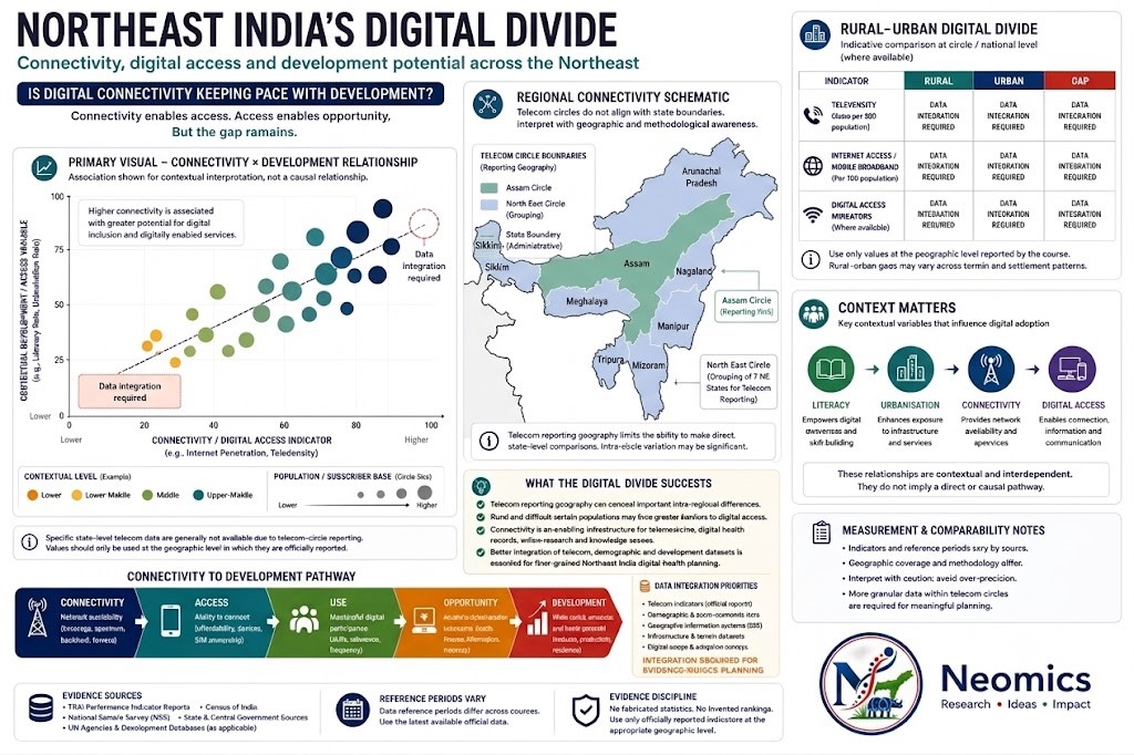 Northeast India’s digital divide showing connectivity, digital access and development indicators across the region